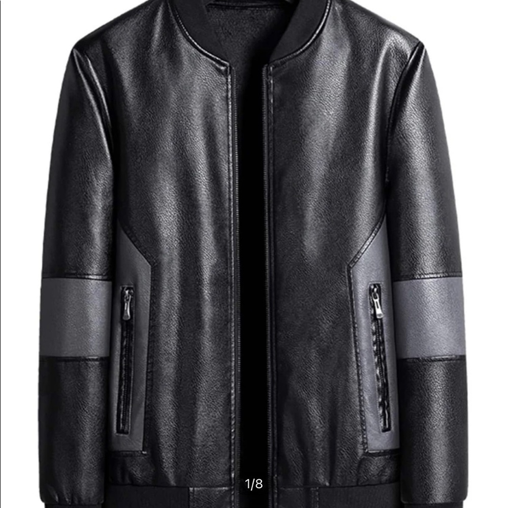 Mens zip pocket PU Leather Bomber Jacket
